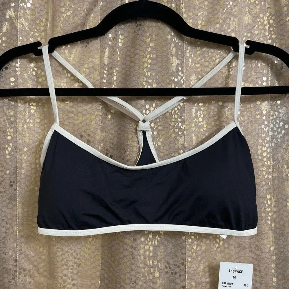 L*Space Color-Block Black Ivory Gold Pamela Bikini Top Medium NWT TOP ONLY